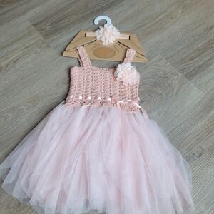 Elly & Emmy Girls Tutu Dress Set 6-12M Pink Crochet Tulle Whimsical Photoshoot